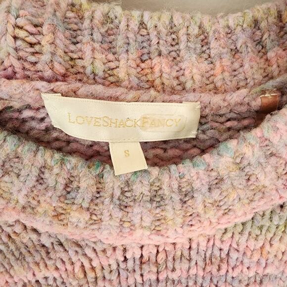 LoveShackFancy Aquarius Pullover Chunky Knit Sweater Pink Cloud Puff Sleeve S - Picture 6 of 12